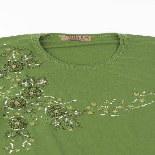 Tinna BO Womens Green Floral  Basic Blouse Size L