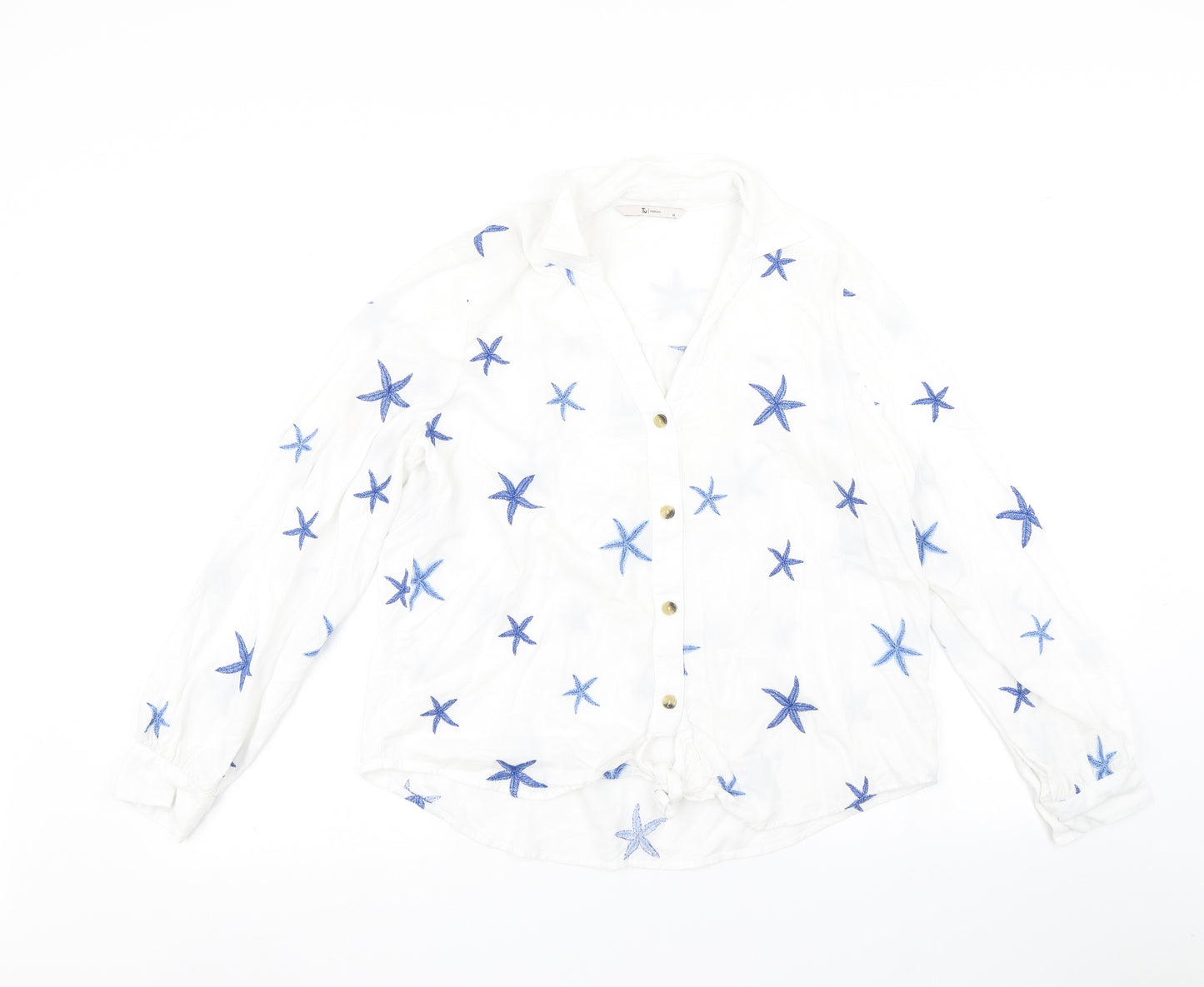 TU Womens White   Basic Blouse Size 14  - Star fish print