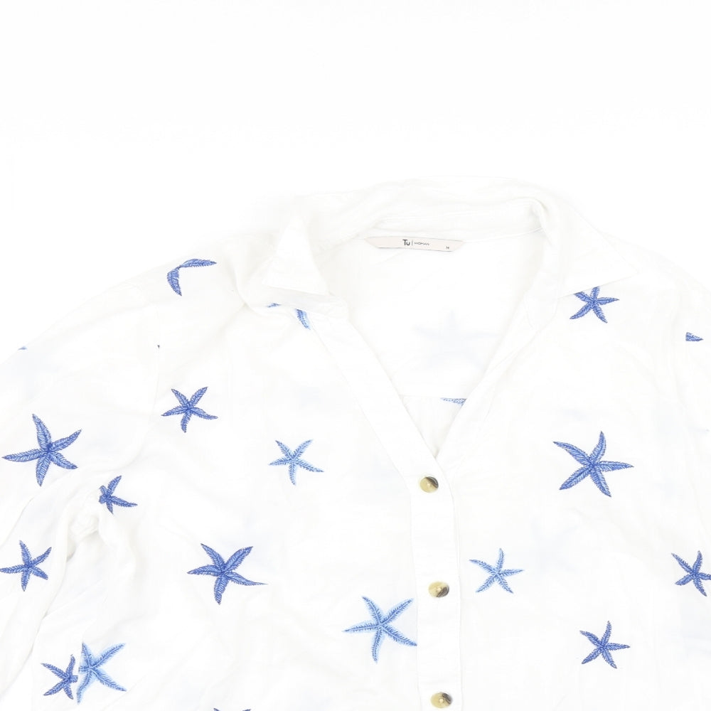 TU Womens White   Basic Blouse Size 14  - Star fish print