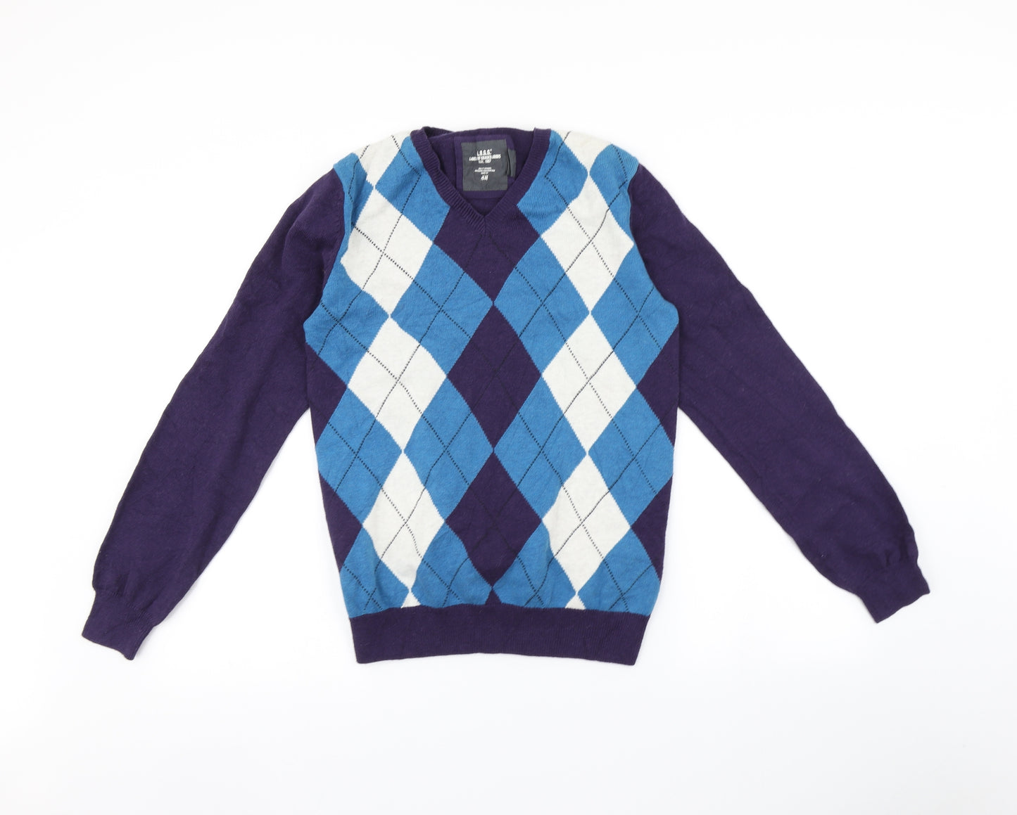 H&M Mens Purple Argyle/Diamond  Pullover Jumper Size S