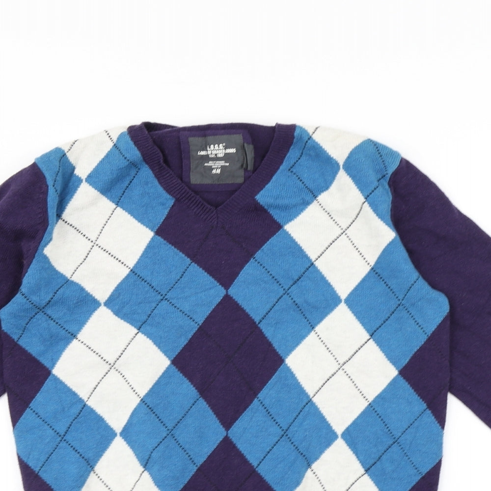 H&M Mens Purple Argyle/Diamond  Pullover Jumper Size S