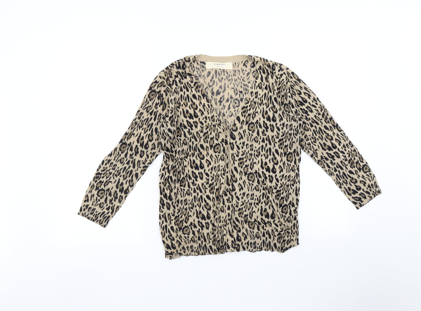 Zara Womens Brown Animal Print  Cardigan Jumper Size M