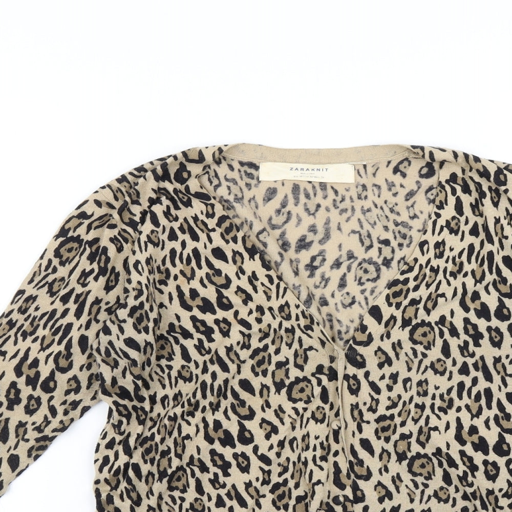 Zara Womens Brown Animal Print  Cardigan Jumper Size M