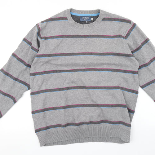 Atlantic Womens Grey Striped  Pullover Jumper Size M