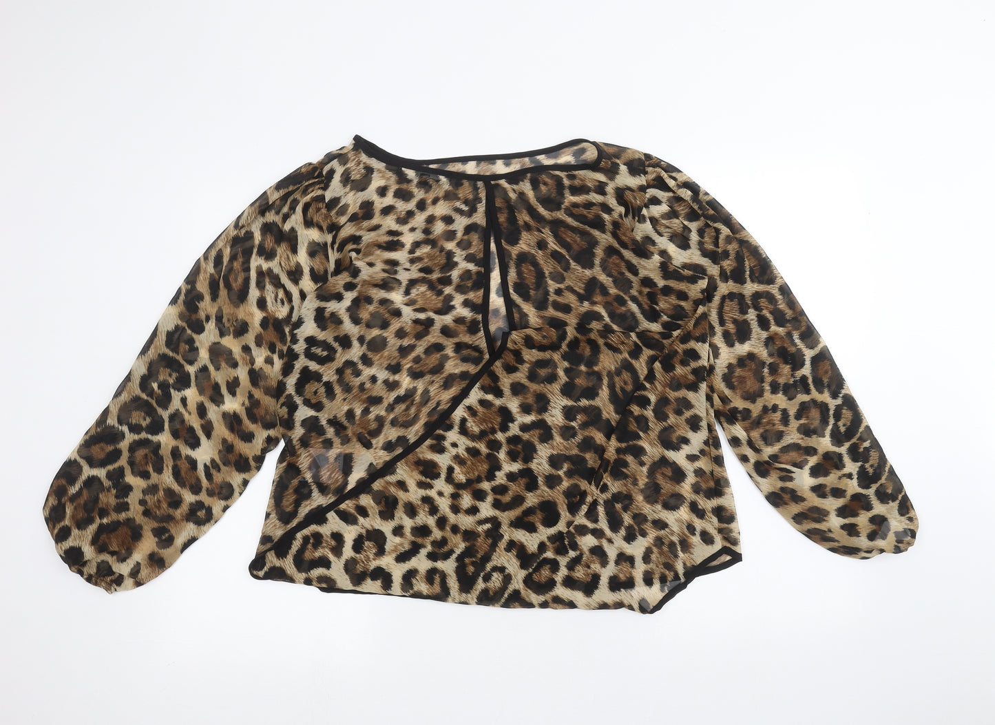Blonde & Blonde Womens Brown Animal Print  Basic Blouse Size 14