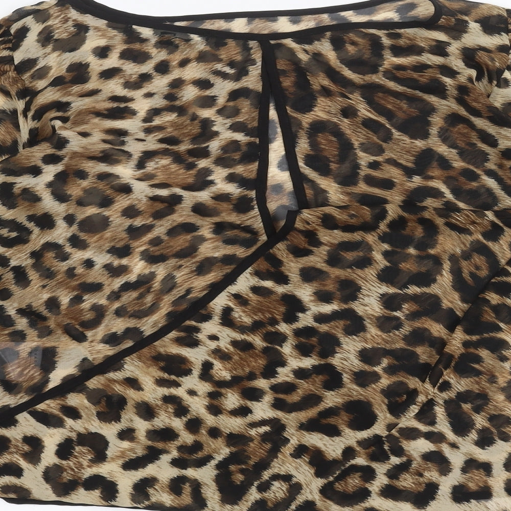 Blonde & Blonde Womens Brown Animal Print  Basic Blouse Size 14