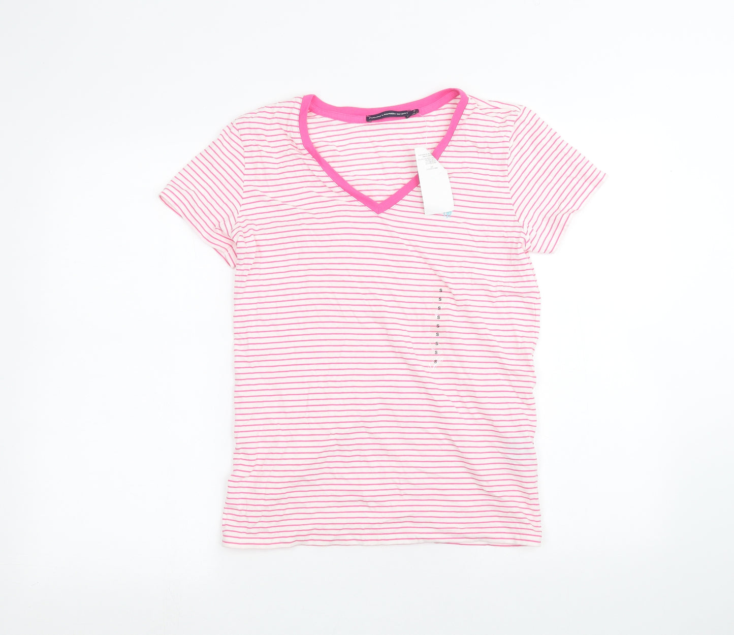 Ralph Lauren Womens White Striped  Basic T-Shirt Size S