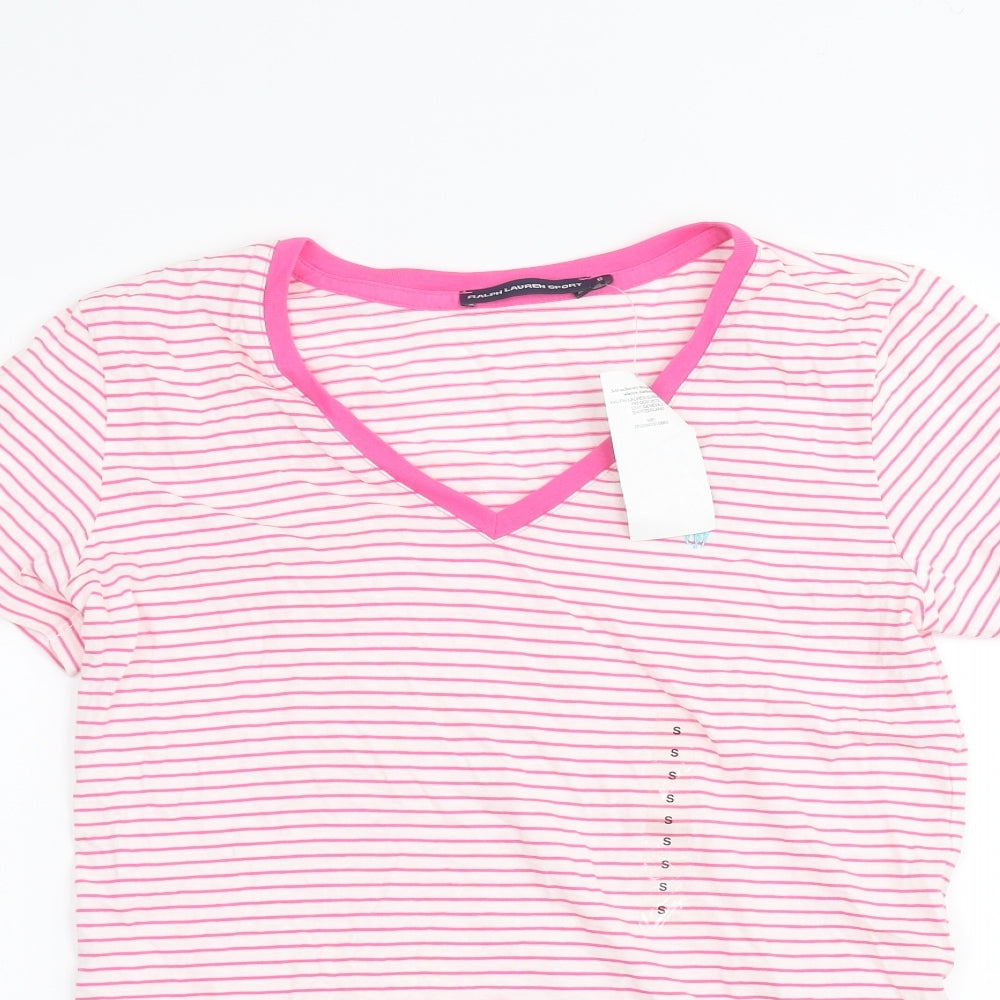 Ralph Lauren Womens White Striped  Basic T-Shirt Size S