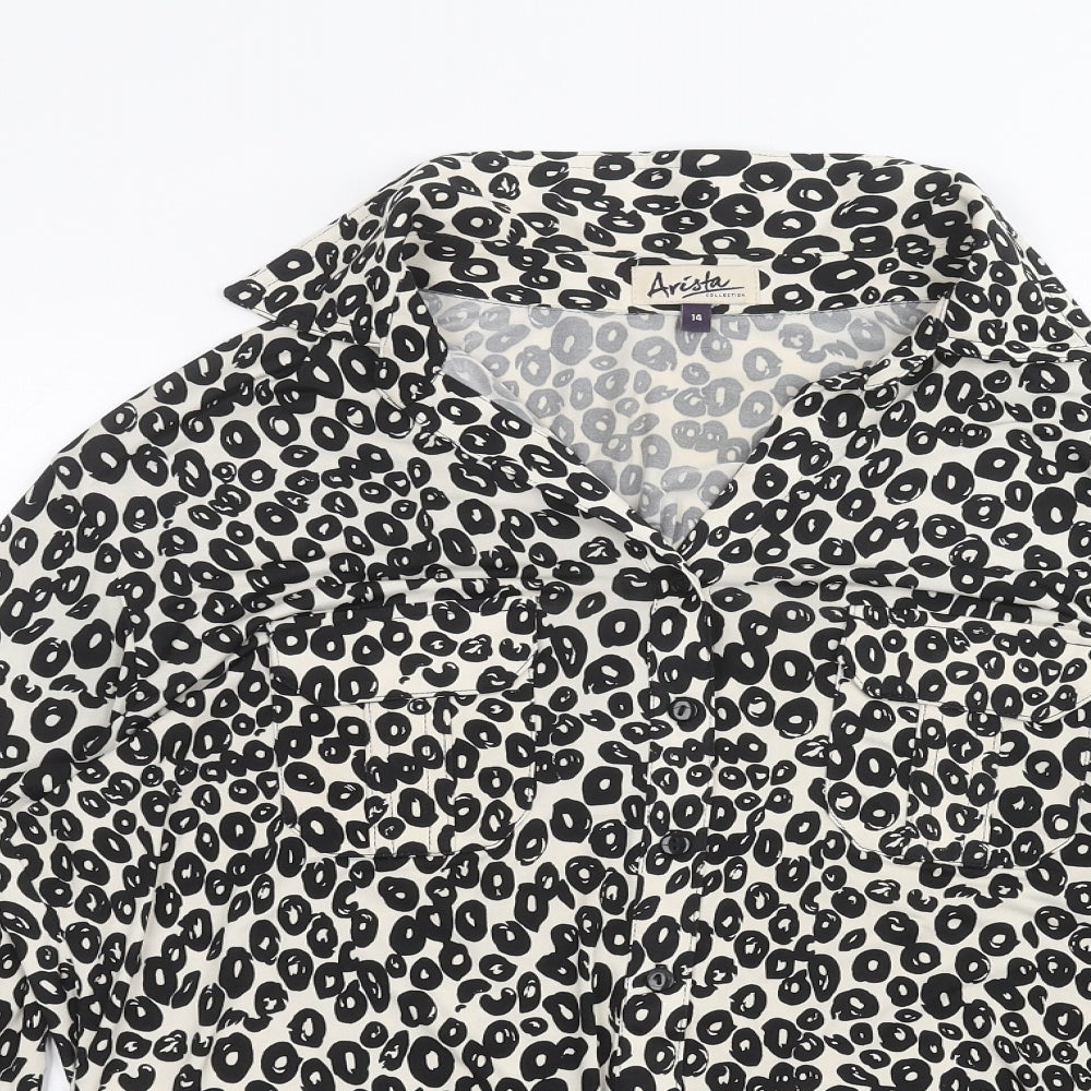 Arista Womens White Polka Dot  Basic Button-Up Size 14