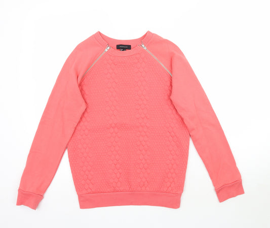Front view of Atmosphere women’s pink pullover sweatshirt, size UK 6, - coral coloured