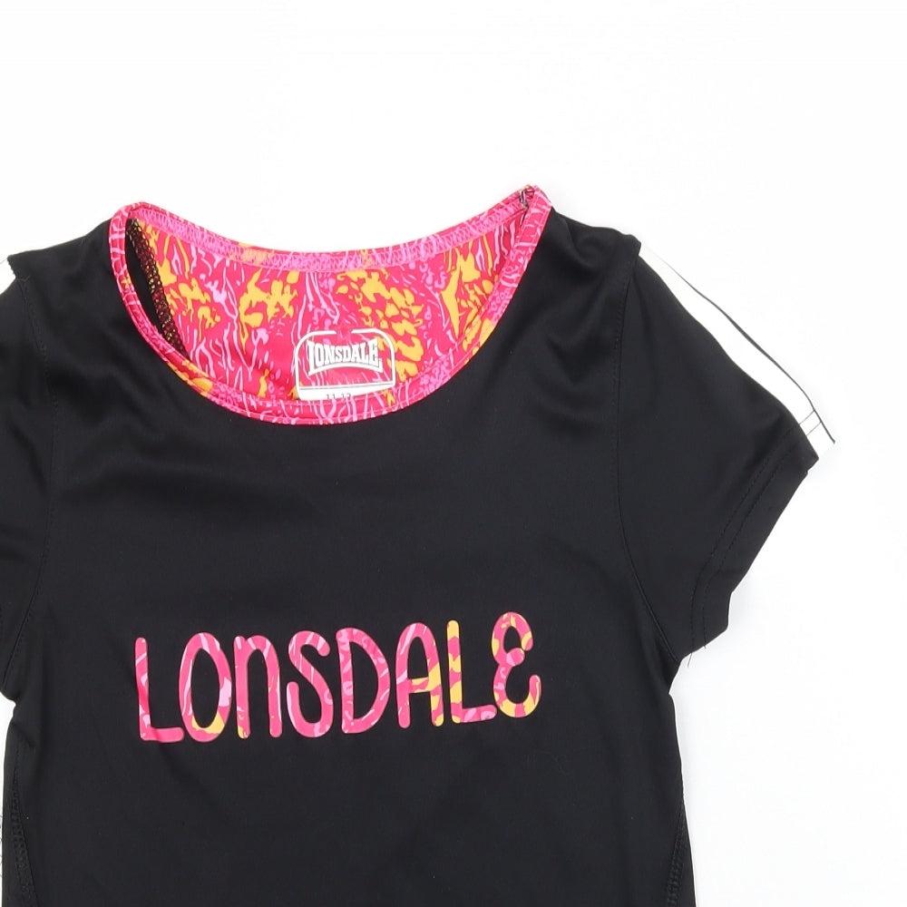 Lonsdale Girls Black   Basic T-Shirt Size 11-12 Years