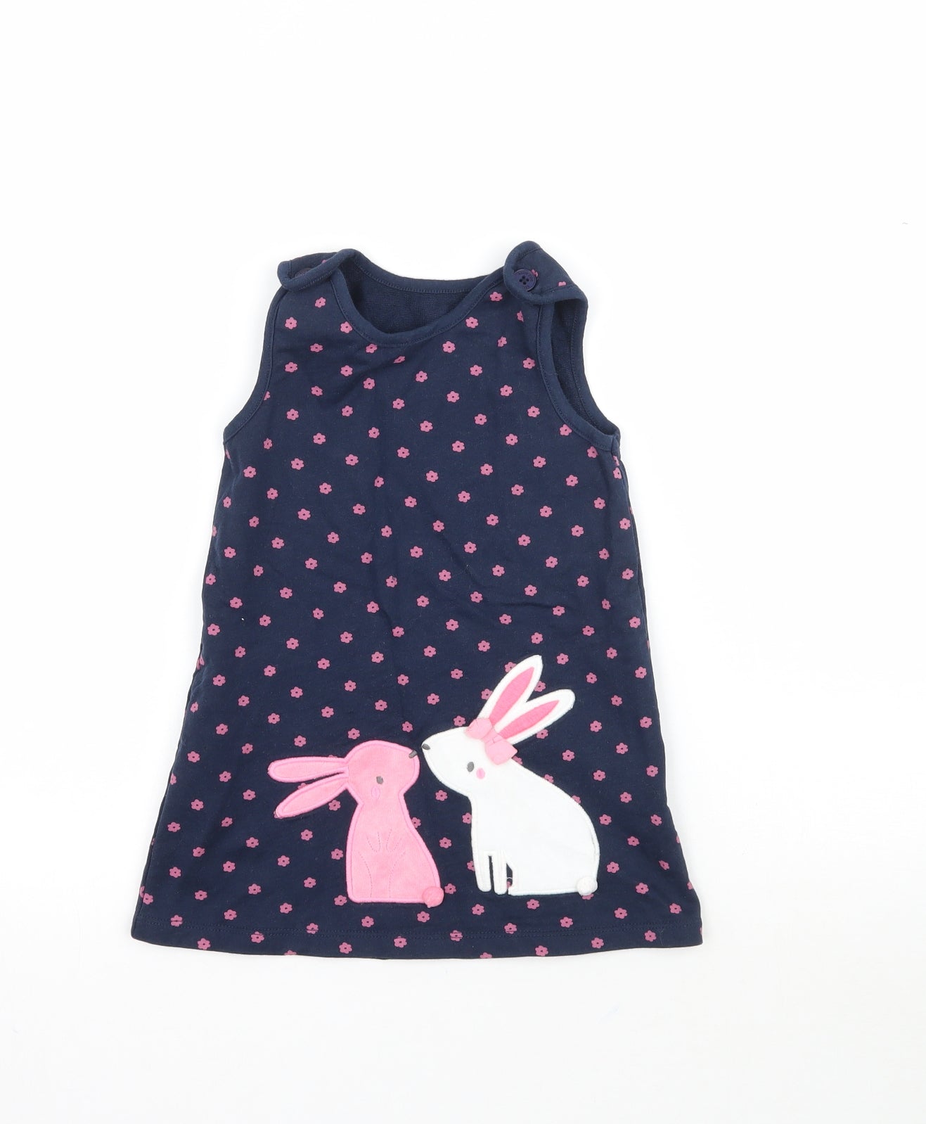 Blue Zoo Girls Blue Floral  Pinafore/Dungaree Dress  Size 9-12 Months  - Bunny Rabbit