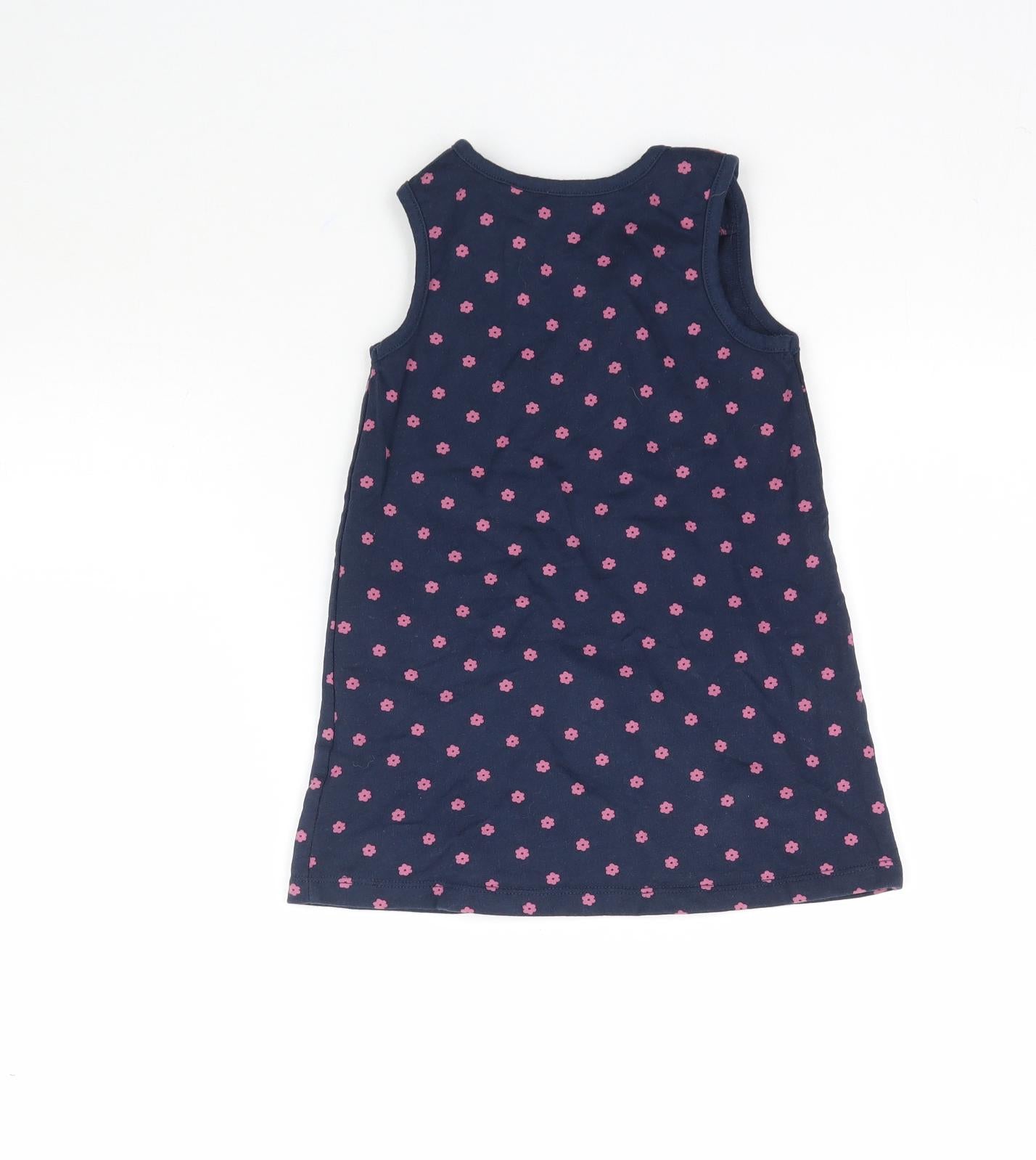Blue Zoo Girls Blue Floral  Pinafore/Dungaree Dress  Size 9-12 Months  - Bunny Rabbit