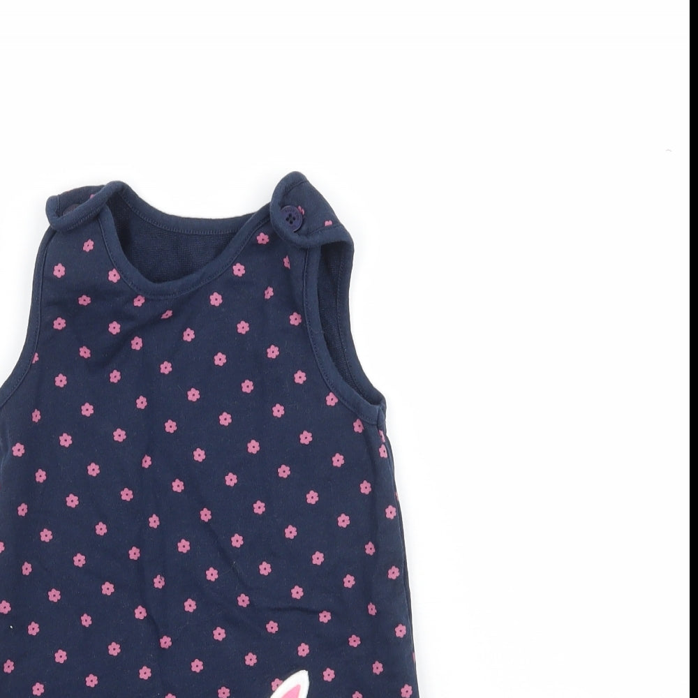 Blue Zoo Girls Blue Floral  Pinafore/Dungaree Dress  Size 9-12 Months  - Bunny Rabbit
