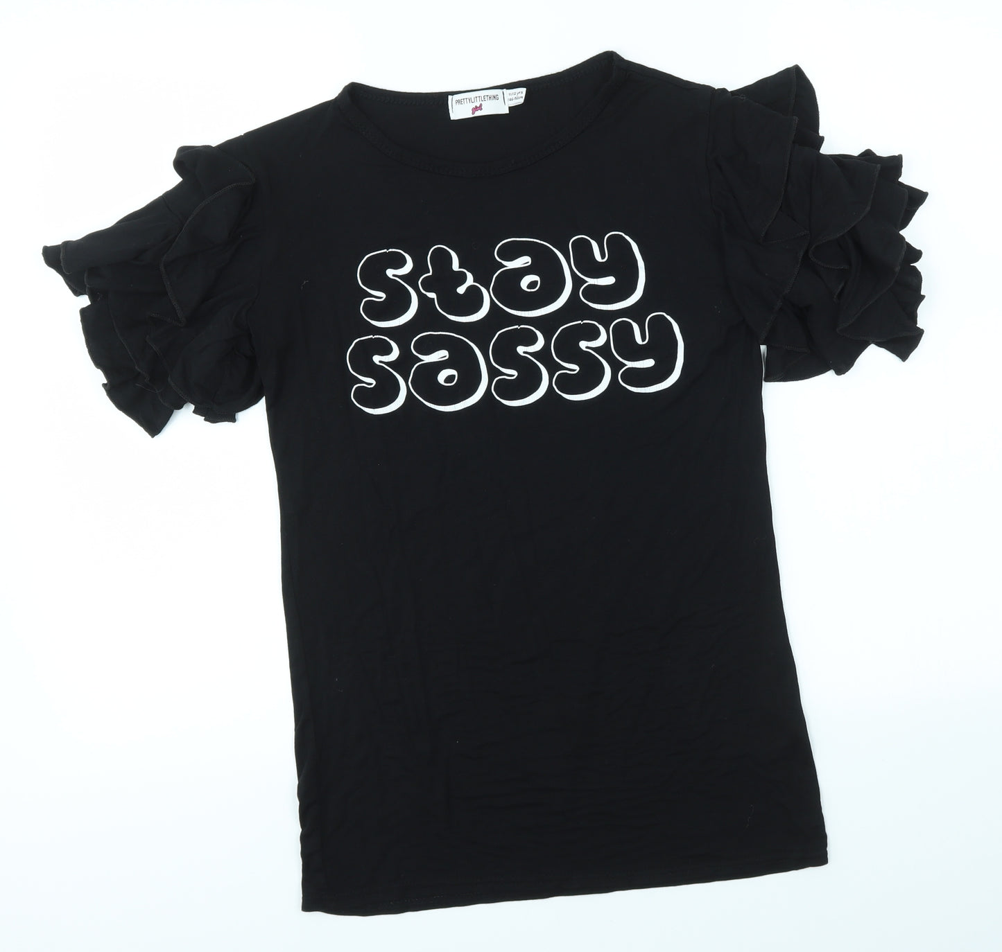 PRETTYLITTLETHING Girls Black   Basic T-Shirt Size 11-12 Years  - SASSY