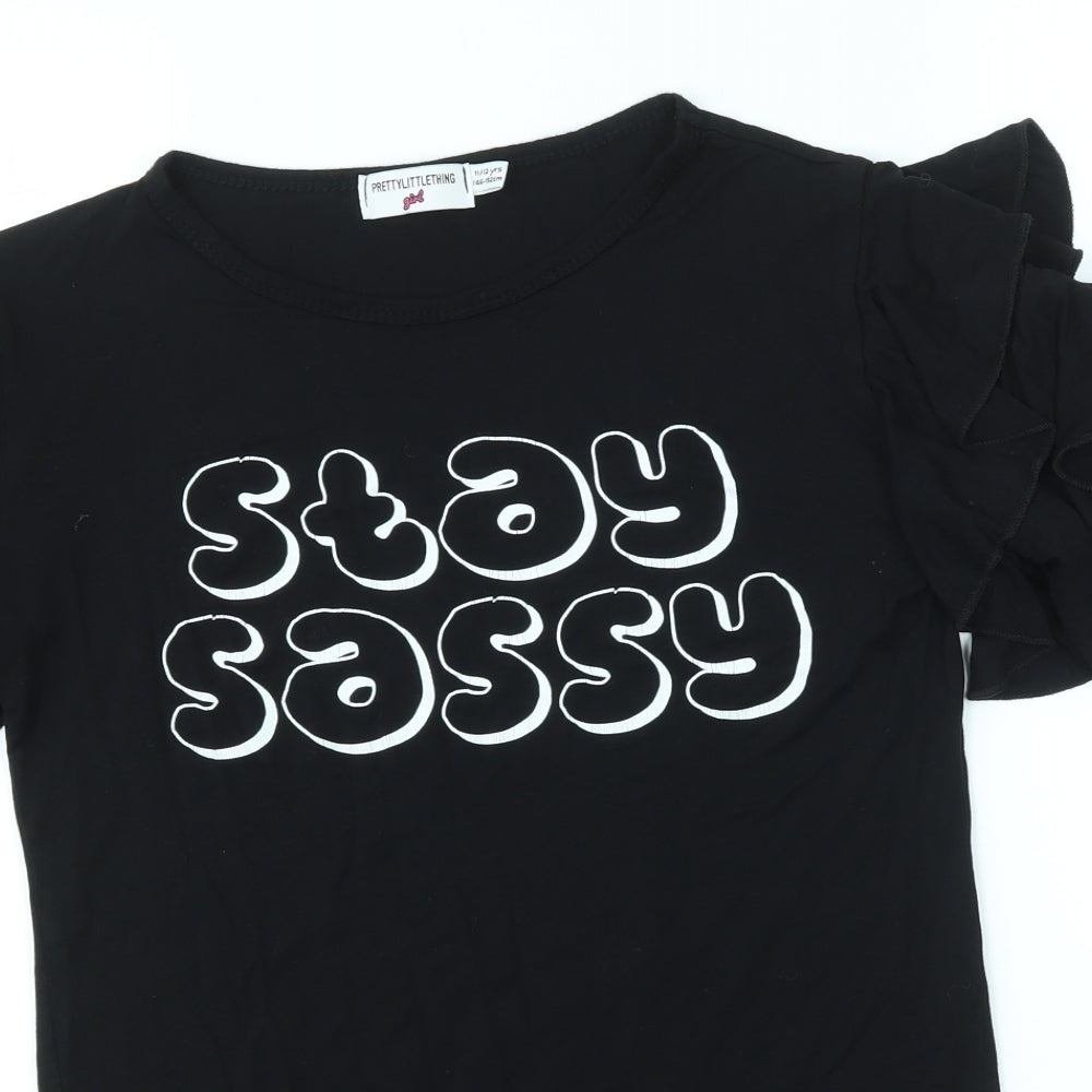 PRETTYLITTLETHING Girls Black   Basic T-Shirt Size 11-12 Years  - SASSY