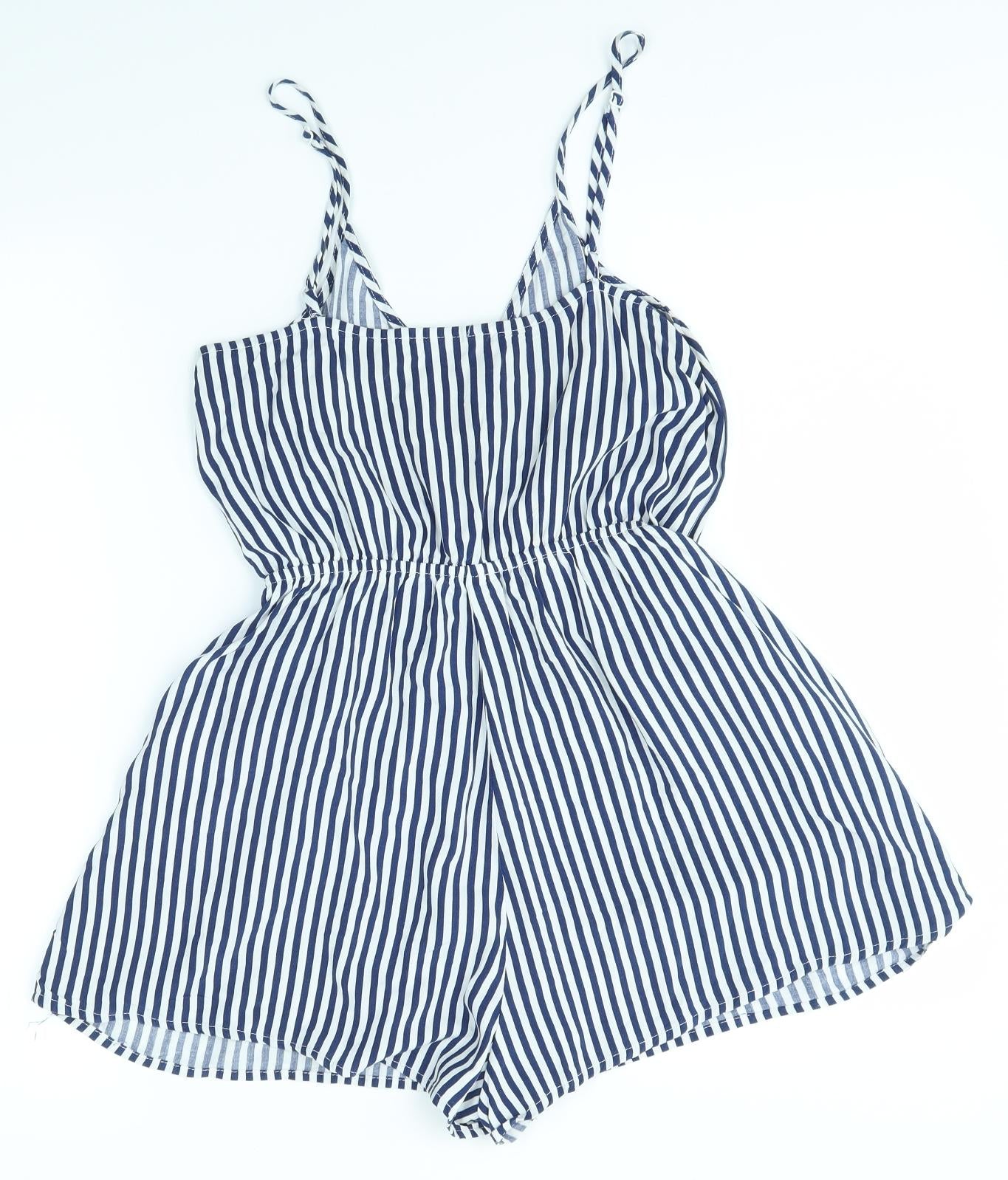 H&M Womens Blue Striped  Playsuit One-Piece Size 8