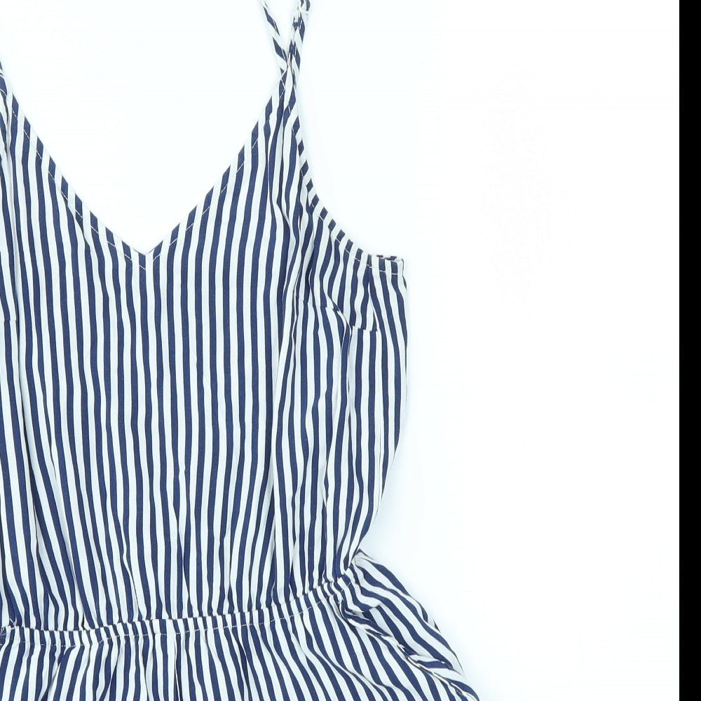 H&M Womens Blue Striped  Playsuit One-Piece Size 8