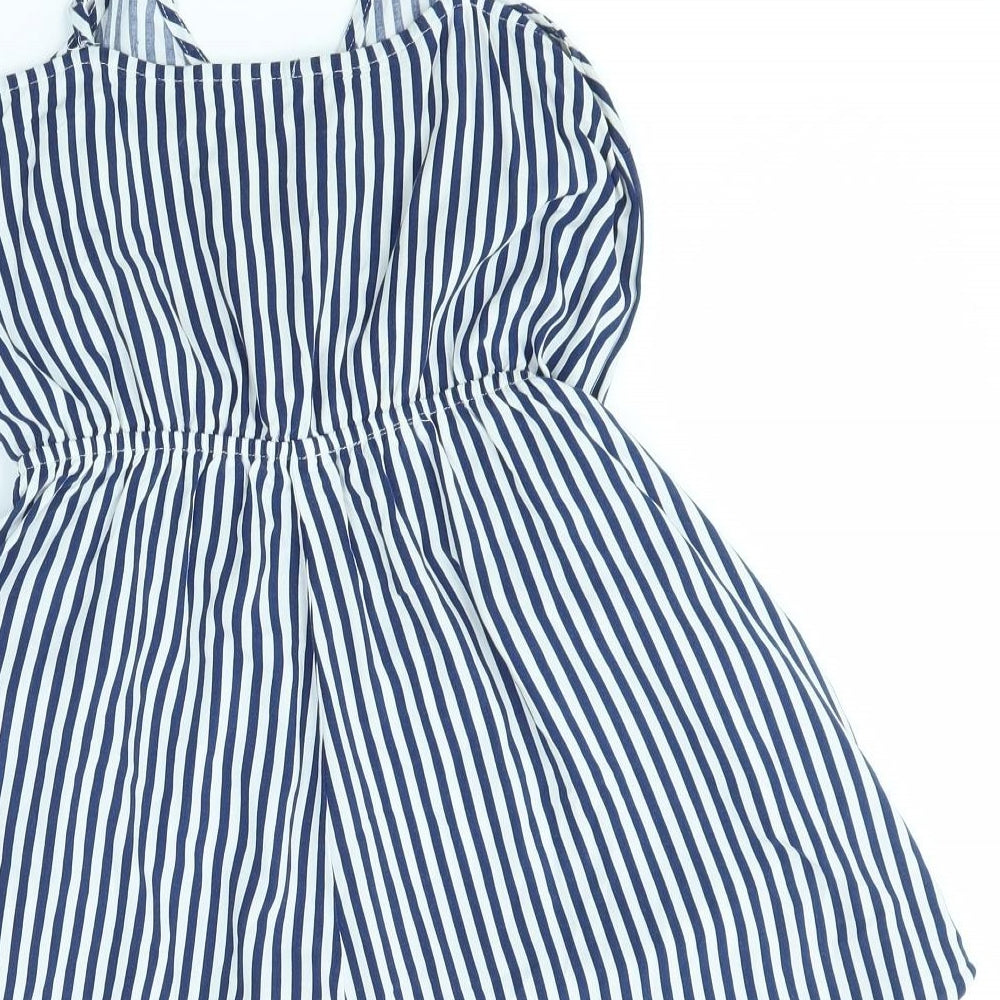 H&M Womens Blue Striped  Playsuit One-Piece Size 8