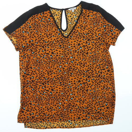 PEP & CO Womens Orange Animal Print  Basic Blouse Size 14