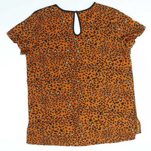PEP & CO Womens Orange Animal Print  Basic Blouse Size 14