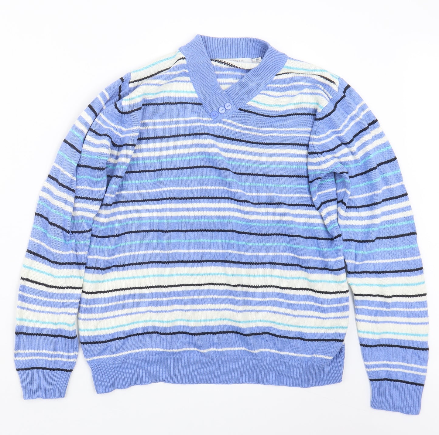 EWM Womens Blue Striped Knit Pullover Jumper Size 14