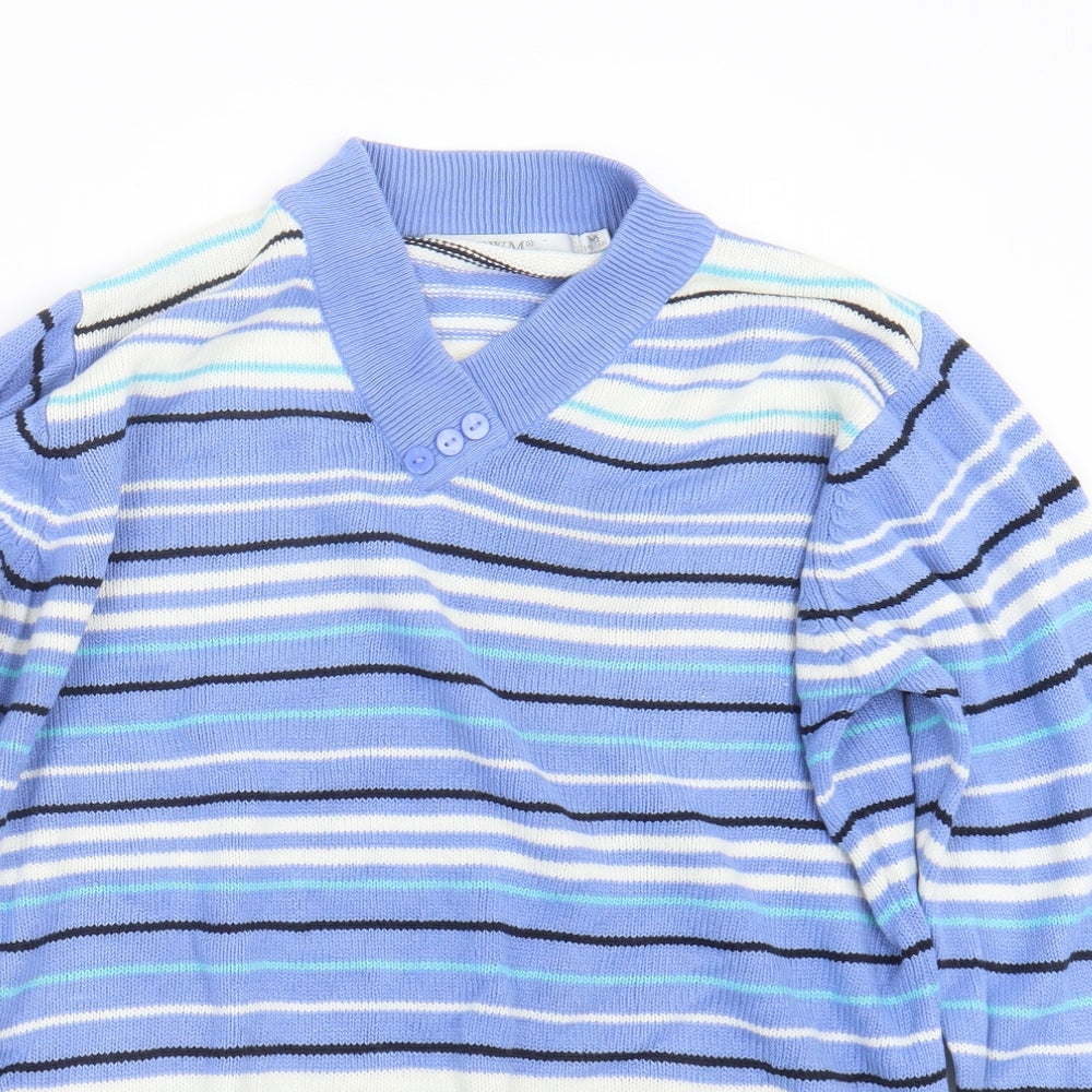 EWM Womens Blue Striped Knit Pullover Jumper Size 14