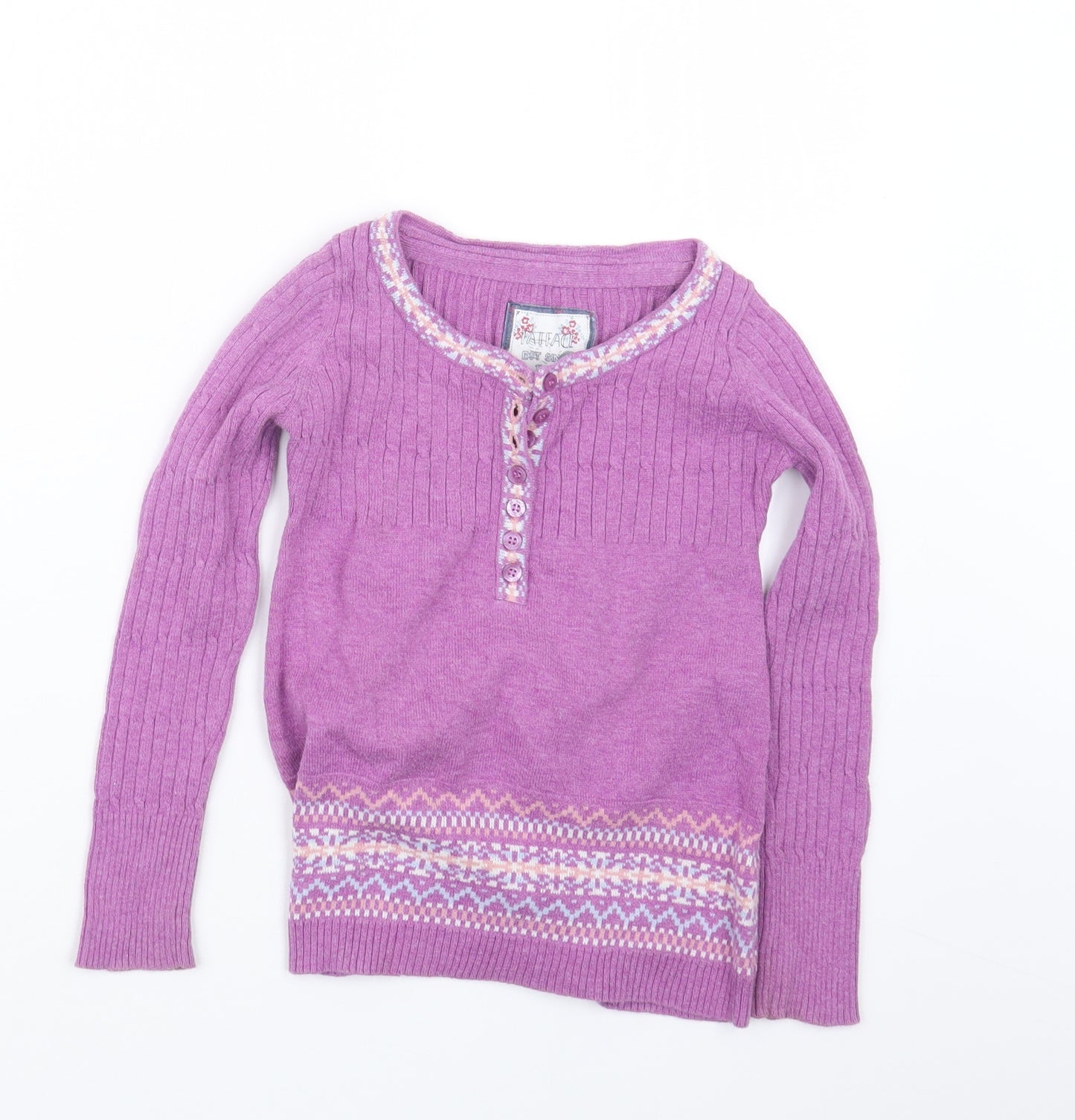 Fat Face Girls Purple  Knit Pullover Jumper Size 6-7 Years
