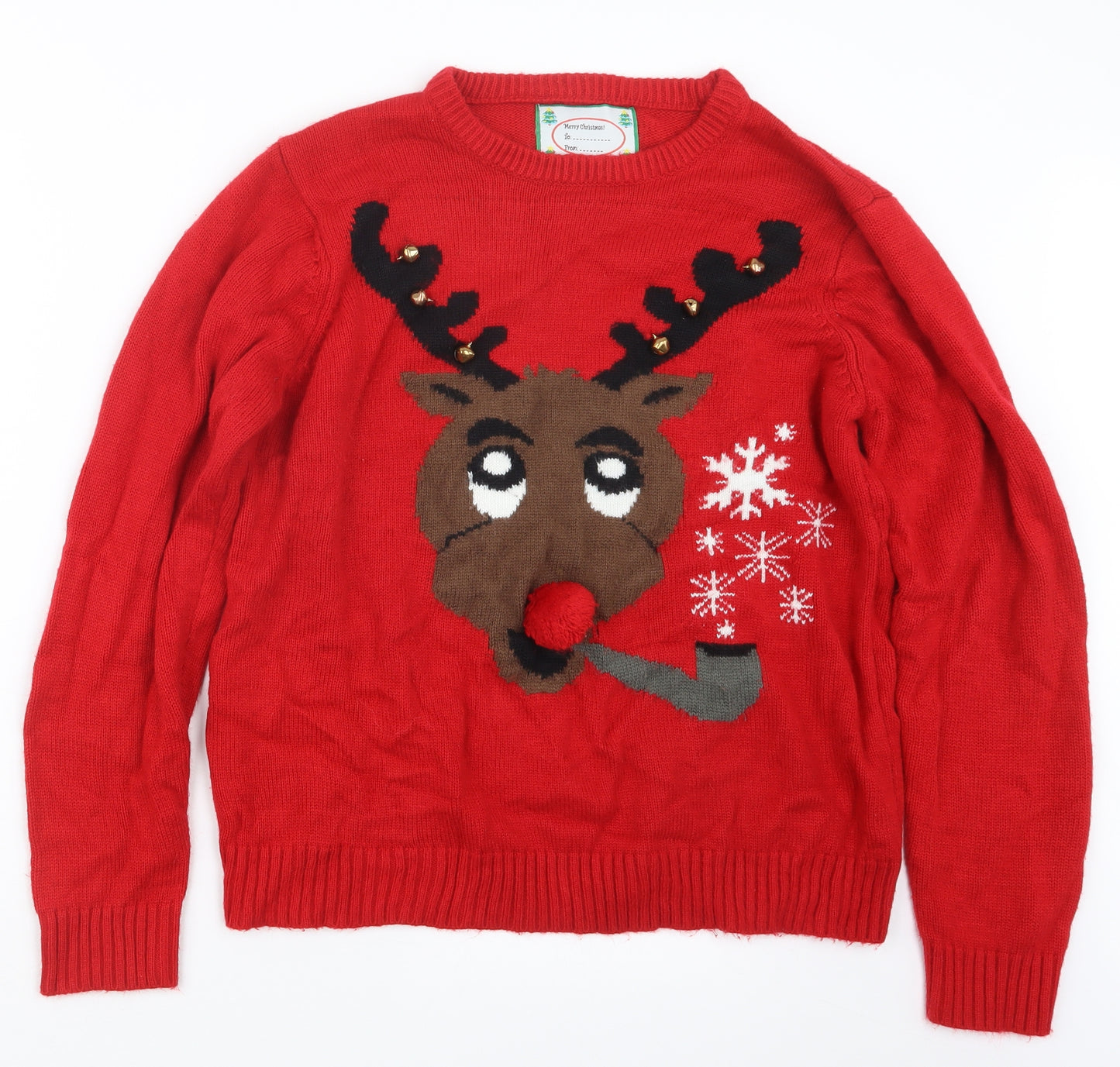 Cedar Wood State Mens Red  Knit Pullover Jumper Size L  - Christmas