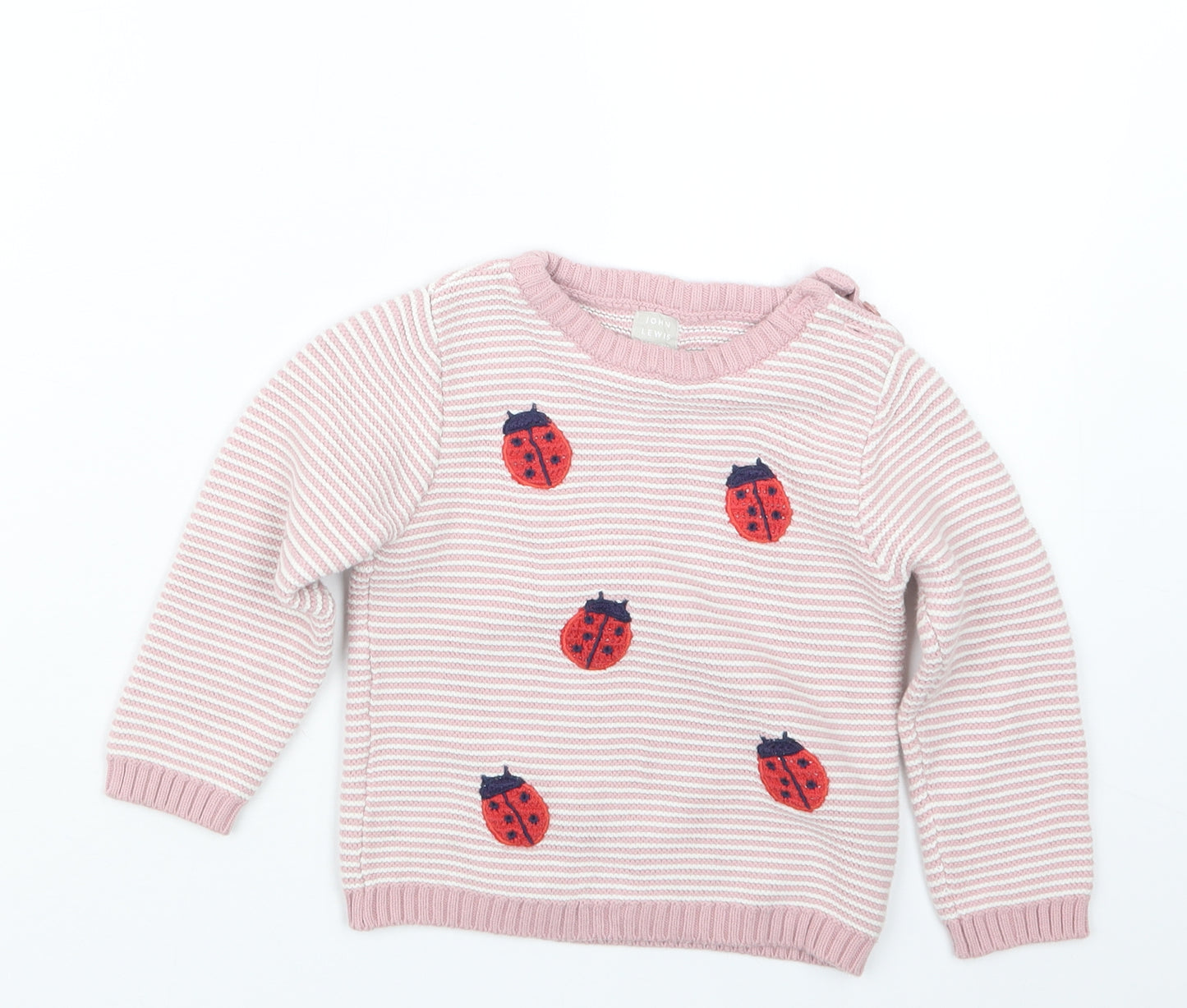 John Lewis Girls Pink Striped Knit Pullover Jumper Size 18-24 Months