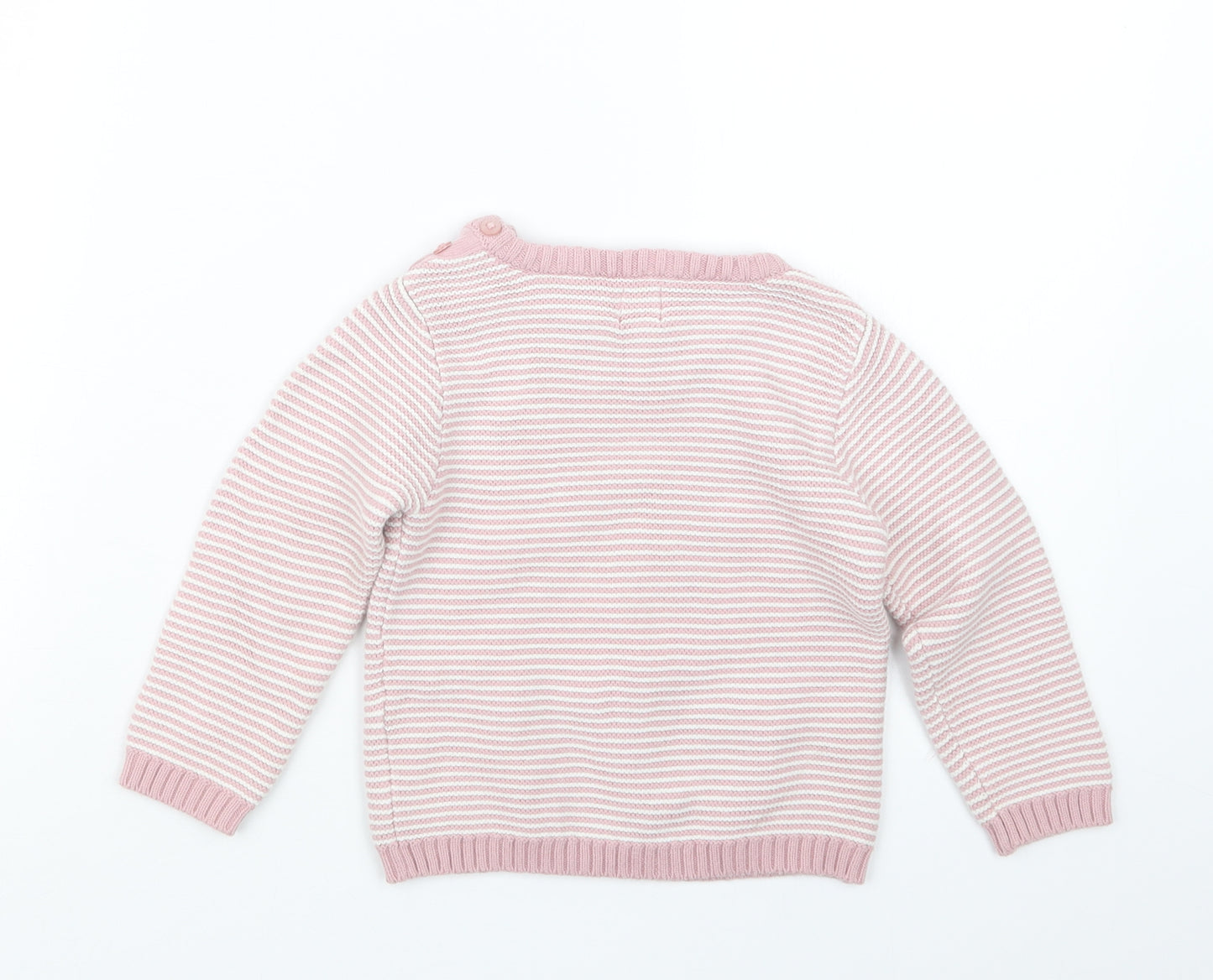 John Lewis Girls Pink Striped Knit Pullover Jumper Size 18-24 Months