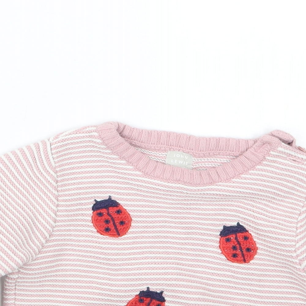 John Lewis Girls Pink Striped Knit Pullover Jumper Size 18-24 Months