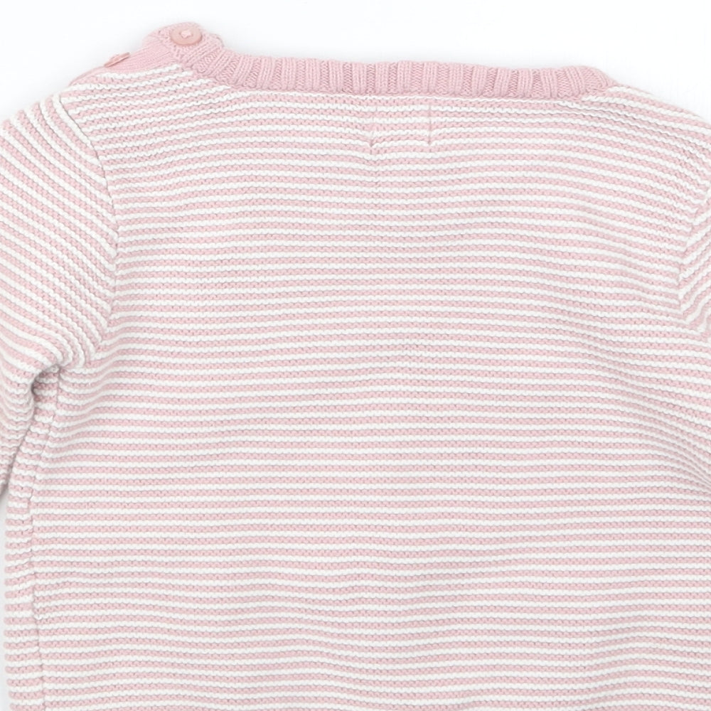 John Lewis Girls Pink Striped Knit Pullover Jumper Size 18-24 Months