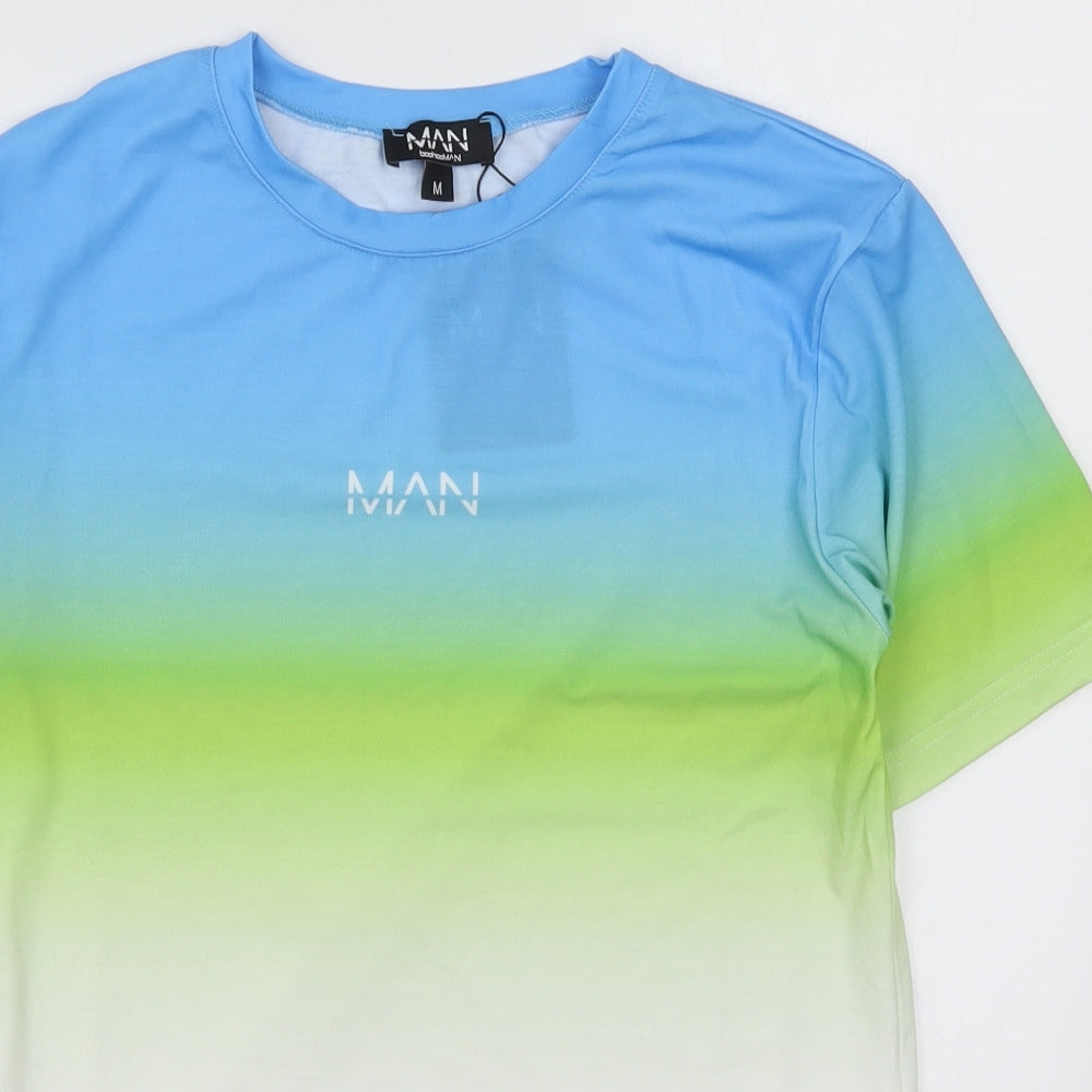 Boohoo Man Mens Multicoloured    T-Shirt Size M  - Green and Blue