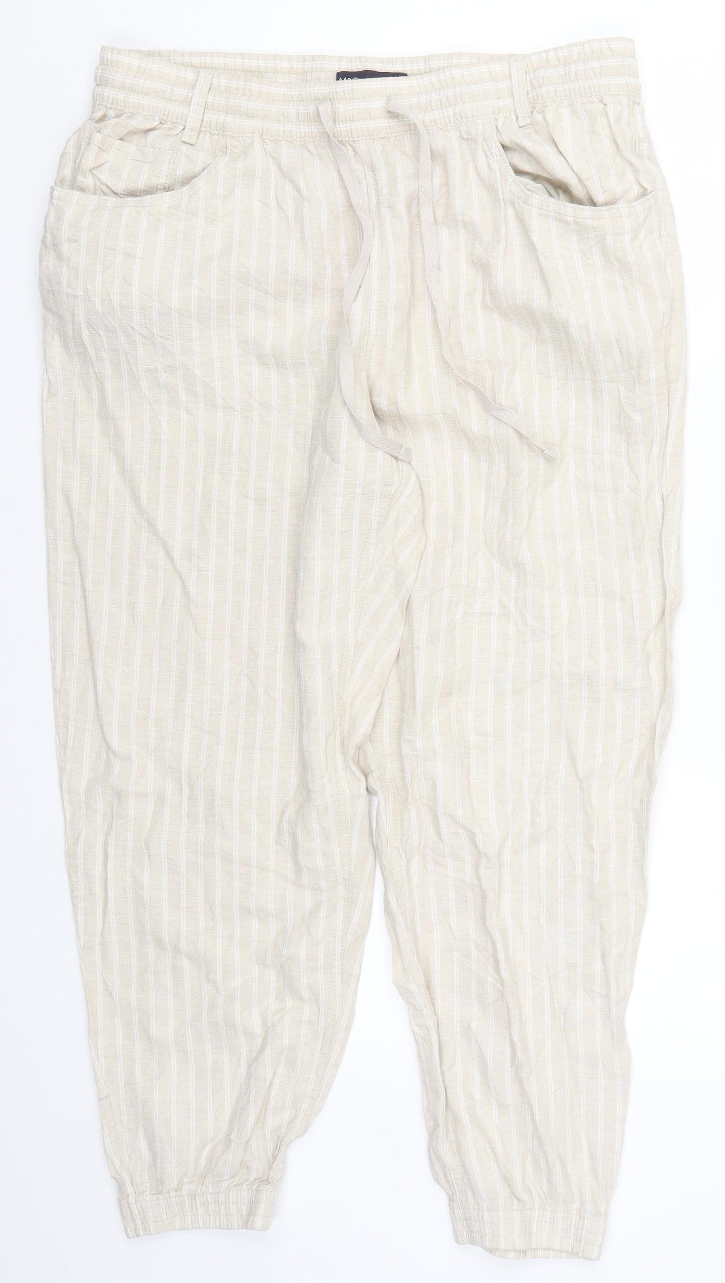 Marks and Spencer Womens Beige Striped  Trousers  Size 16 L26 in
