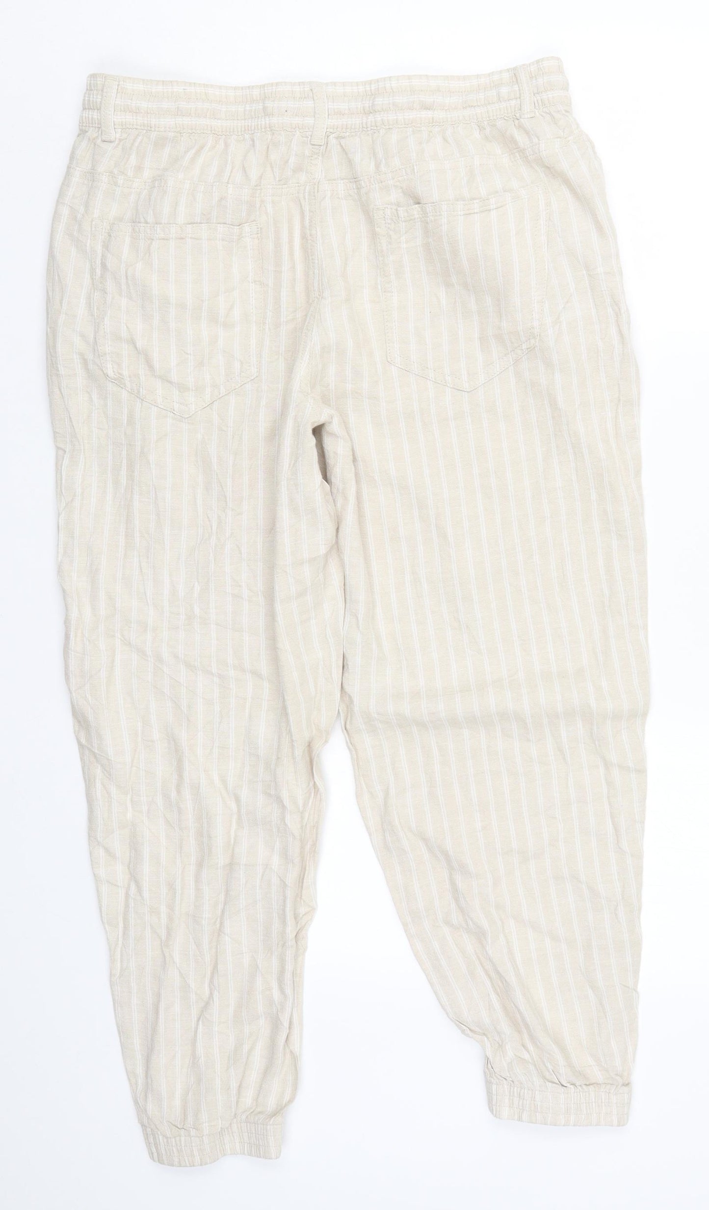 Marks and Spencer Womens Beige Striped  Trousers  Size 16 L26 in