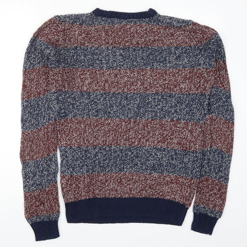 Cedar Wood State Mens Blue Striped Knit Pullover Jumper Size S  - Red