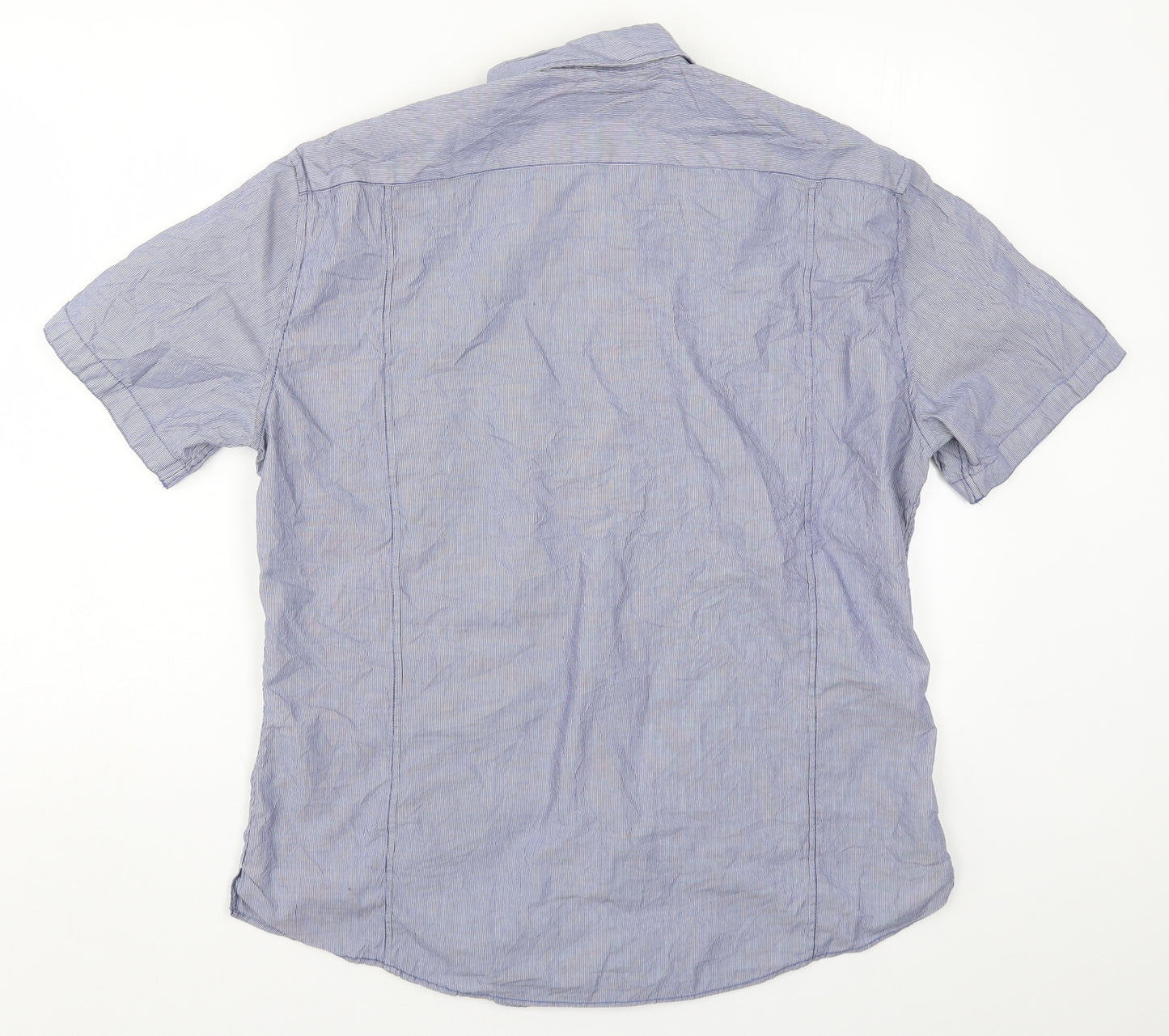 Marks and Spencer Mens Blue Striped   Button-Up Size L