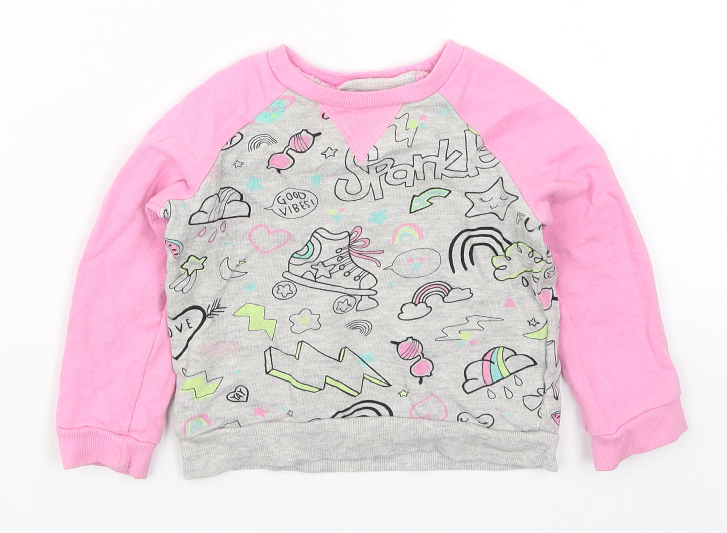 TU Girls Pink   Basic T-Shirt Size 12-18 Months  - Sparkle Good Vibes Roller Skates