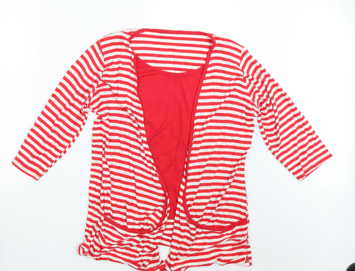 Preworn Womens Red Striped  Pullover Sweatshirt One Size