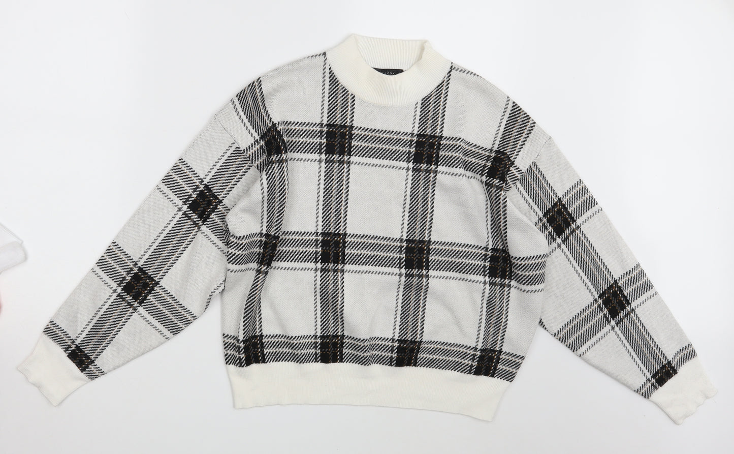 New Look Womens White Check  Pullover Jumper Size M