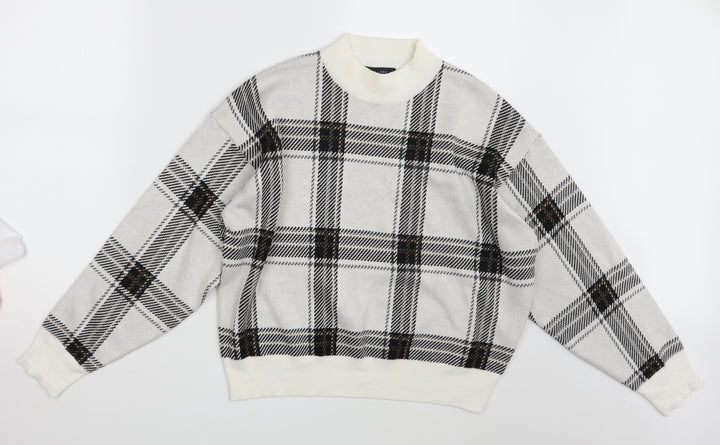New Look Womens White Check  Pullover Jumper Size M