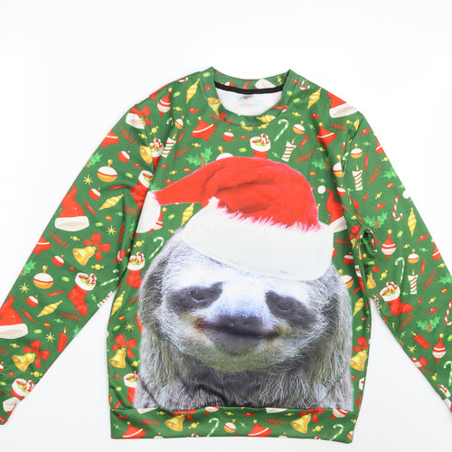 Pre-shrunk Mens Green Floral  Pullover Sweatshirt Size M  - Seasonal Christmas Festive Holiday