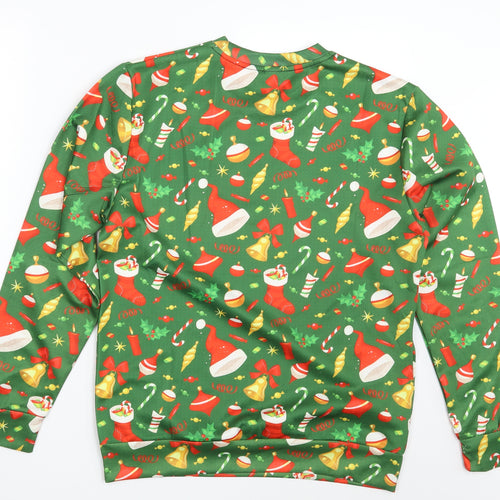 Pre-shrunk Mens Green Floral  Pullover Sweatshirt Size M  - Seasonal Christmas Festive Holiday
