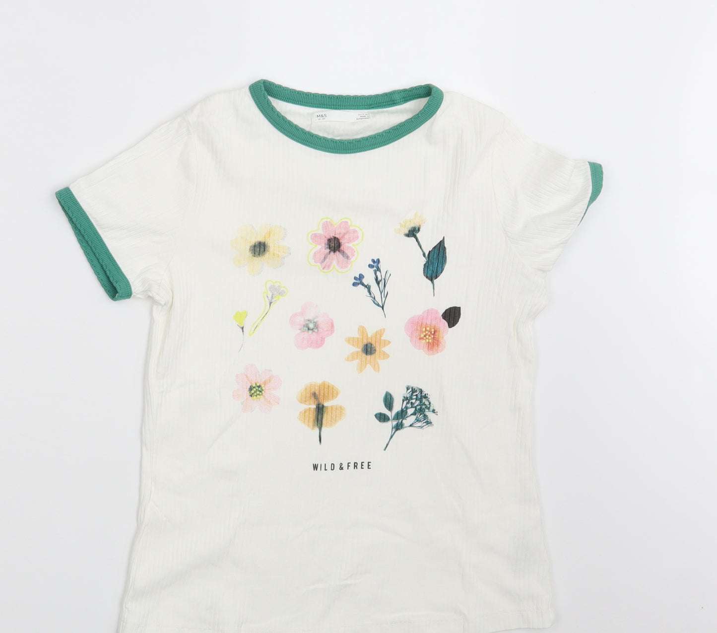 M&S Girls Ivory Floral  Basic T-Shirt Size 12-13 Years