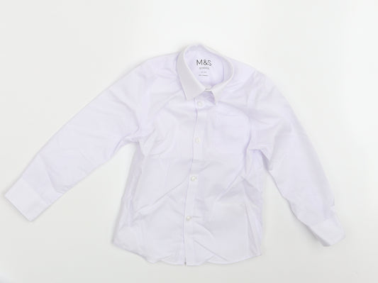 Front view of Marks & Spencer boys’ white basic button-up, size 4-5, years