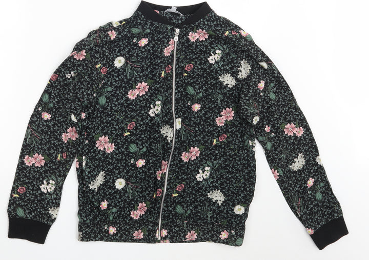 Red Herring Womens Black Floral Full Zip Jumper Size 10