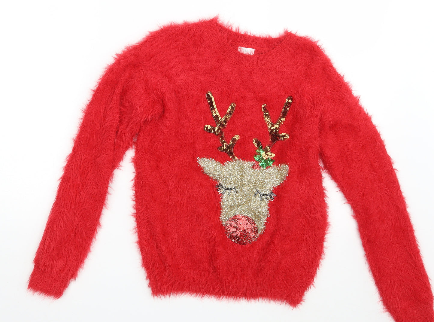 F&F Girls Red   Pullover Jumper Size 9-10 Years  - Seasonal Christmas Festive Holiday