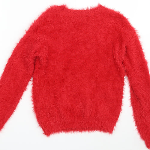 F&F Girls Red   Pullover Jumper Size 9-10 Years  - Seasonal Christmas Festive Holiday