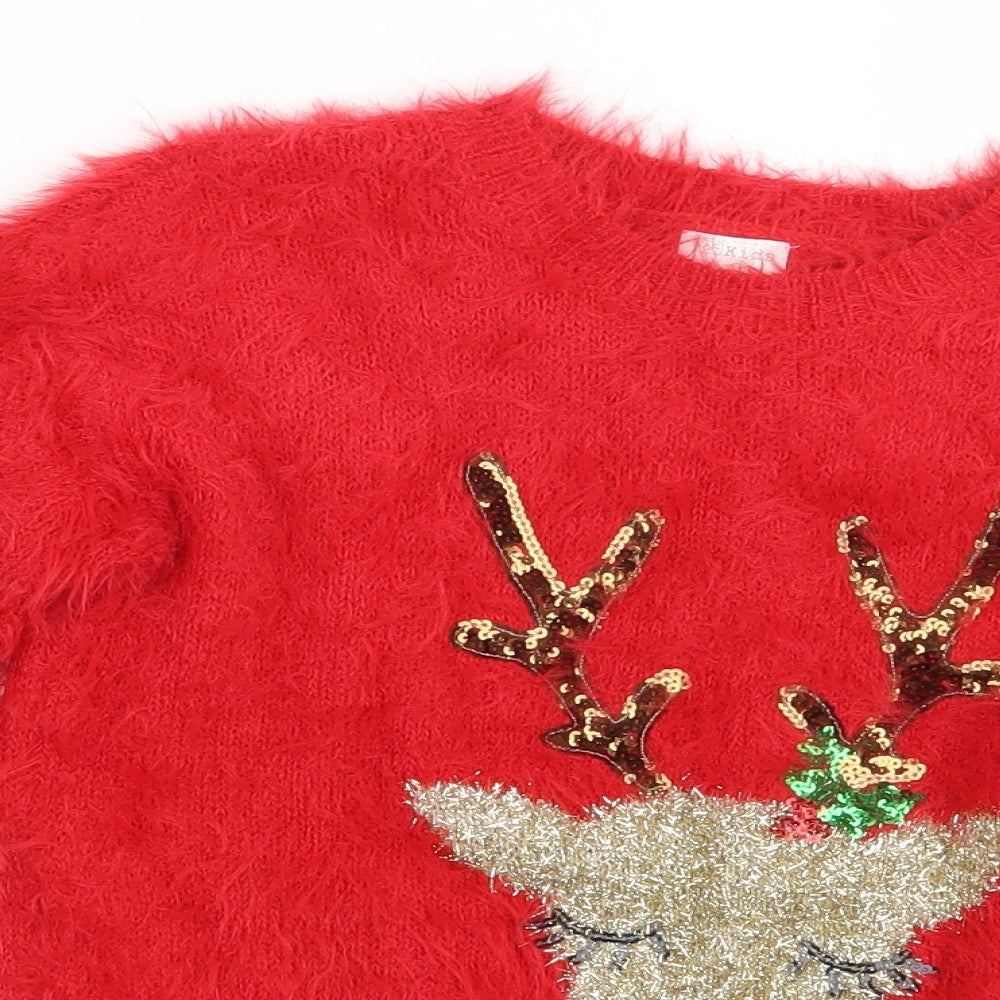F&F Girls Red   Pullover Jumper Size 9-10 Years  - Seasonal Christmas Festive Holiday